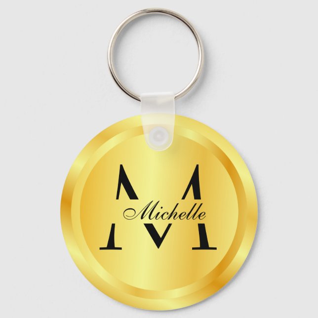 Elegant Faux Gold Glamor Monogram Template Keycha Key Ring (Front)