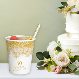 Elegant Faux Gold Glitter 50th Wedding Anniversary Paper Cups