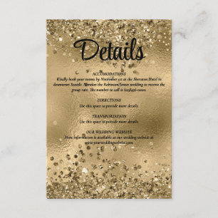 Elegant Faux Gold Glitter and Foil Wedding Details Enclosure Card