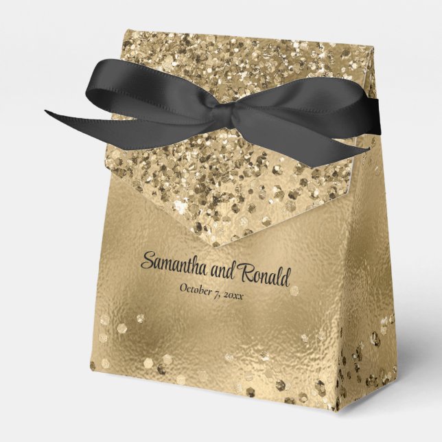 Elegant Faux Gold Glitter and Foil Wedding Favour Box (Front Side)