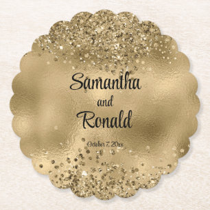Elegant Faux Gold Glitter and Foil Wedding  Paper Coaster