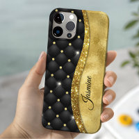 Elegant faux Gold glitter black diamond monogram