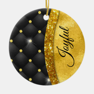 Elegant faux Gold glitter black diamond monogram  Ceramic Tree Decoration