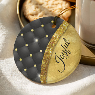 Elegant faux Gold glitter black diamond monogram  Ceramic Tree Decoration