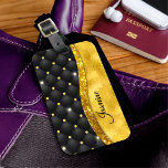 Elegant faux Gold glitter black diamond monogram Luggage Tag<br><div class="desc">Pretty chic and elegant girly faux gold glitter and Tuffted black diamond design for the trend-savvy and art-loving hip trendsetter. This stylish sophisticated design would be great for girls who enjoy classy sparkly designs. Show off your personal style, look fashionable, trendy and feel stylish with a unique design on your...</div>