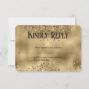 Elegant Faux Gold Glitter & Foil Wedding RSVP card