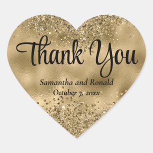 Elegant Faux Gold Glitter & Foil Wedding Thank You Heart Sticker