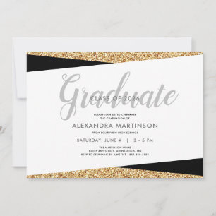 Elegant Faux Gold Glitter Graduation Invitation