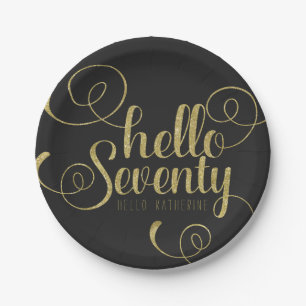 Elegant Faux Gold Glitter Hello Seventy Plates