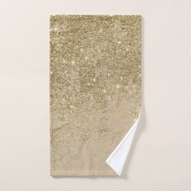 Elegant faux gold glitter ivory marble pattern hand towel (Hand Towel)
