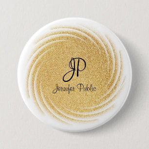 Elegant Faux Gold Glitter Monogram Template 7.5 Cm Round Badge