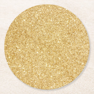 Elegant Faux Gold Glitter Round Paper Coaster