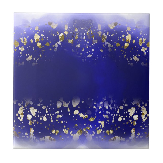 Elegant Faux Gold Glitter sparkle Blue  Tile (Front)