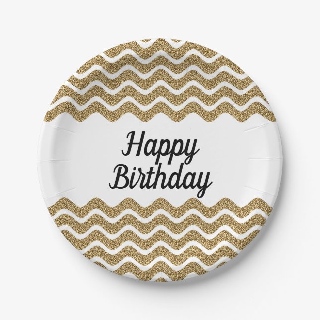 Elegant Faux Gold Glitter Stripes Christmas  Paper Plate (Front)