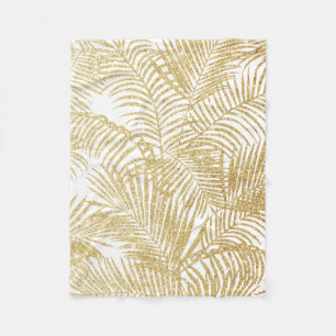 Elegant faux gold glitter tropical plants pattern fleece blanket