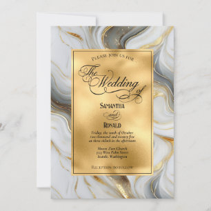 Elegant Faux Gold, Grey and White Marbled Wedding Invitation