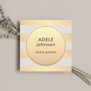 Elegant Faux Gold Grey Stripes Beauty Hair Makeup Square Business Card