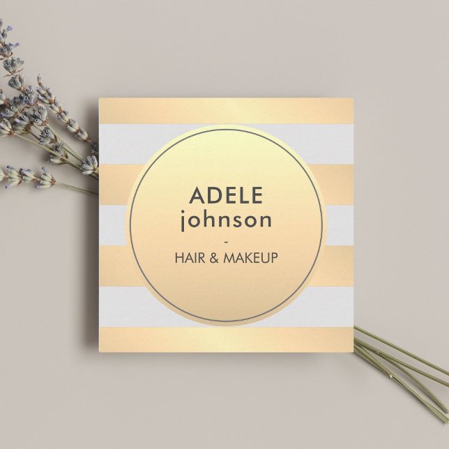 Elegant Faux Gold Grey Stripes Beauty Hair Makeup Square Business Card (Creator Uploaded)