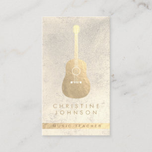 elegant faux gold guitar music teacher business card
