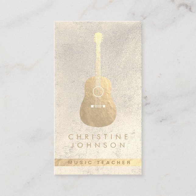 elegant faux gold guitar music teacher business card (Front)