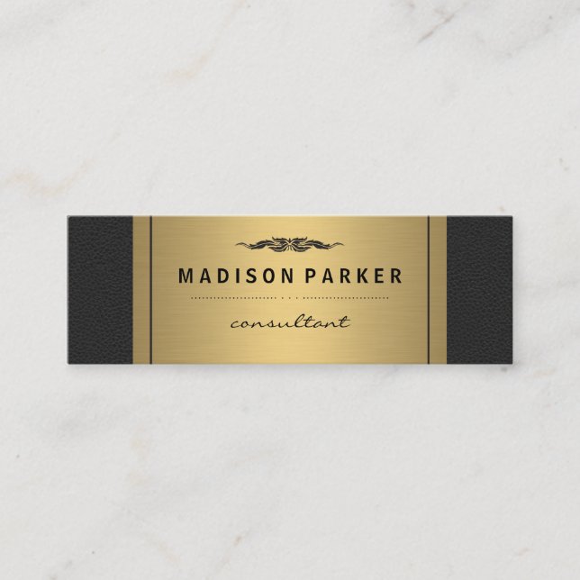 Elegant Faux Gold Label Leather Mini Business Card (Front)