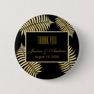 Elegant Faux Gold Leaf Bracken Wedding 6 Cm Round Badge