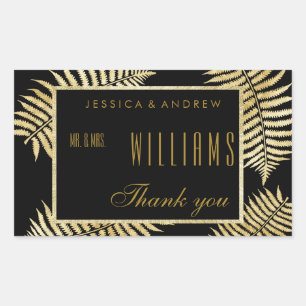 Elegant Faux Gold Leaf Bracken Wedding Thank You Rectangular Sticker
