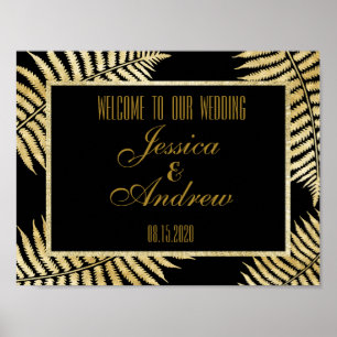 Elegant Faux Gold Leaf Bracken Wedding Welcome Poster