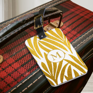 Elegant Faux Gold Leaf White Monogrammed Luggage Tag