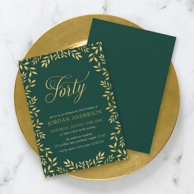 Elegant Faux Gold Leaves 40th Birthday Invitation (Creator Uploaded)