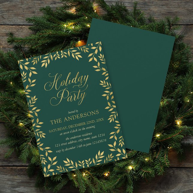Elegant Faux Gold Leaves Holiday Party Invitation (Creator Uploaded)