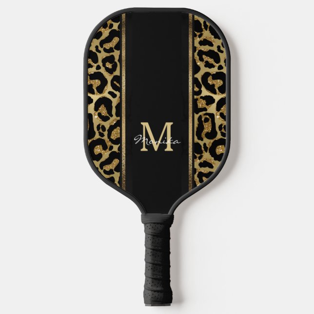 Elegant Faux Gold Leopard Animal Print Personised Pickleball Paddle (Front)