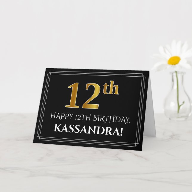 Elegant Faux Gold Look "12th" Birthday + Name Card (Small Plant)