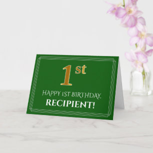 Elegant Faux Gold Look 1st Birthday, Name (Green) Card