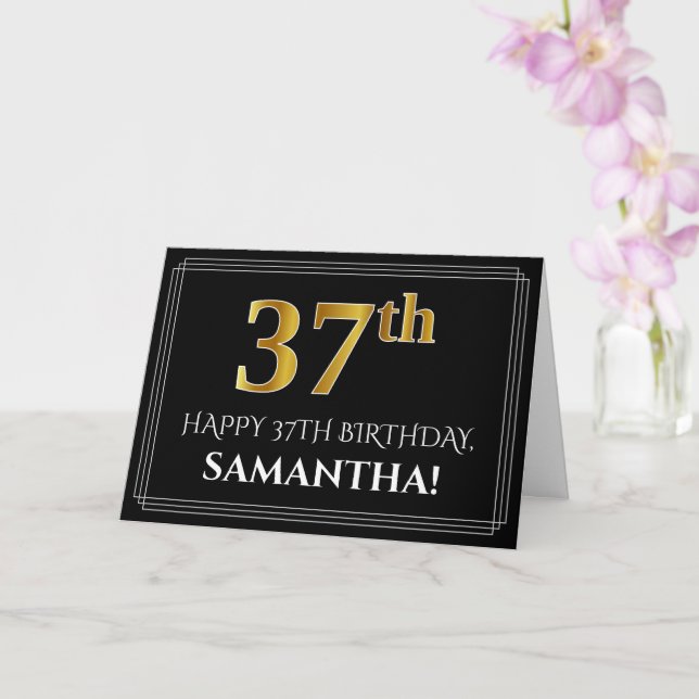 Elegant Faux Gold Look "37th" Birthday + Name Card (Orchid)
