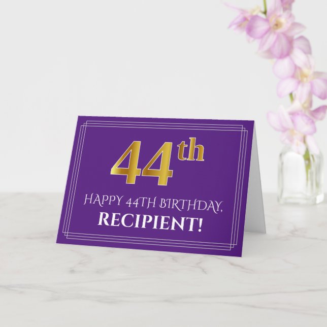 Elegant Faux Gold Look 44th Birthday, Name; Purple Card (Orchid)