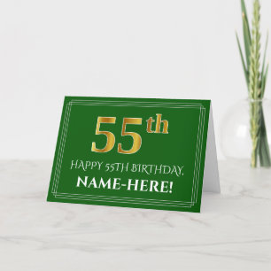 Elegant Faux Gold Look 55th Birthday, Name (Green) Card