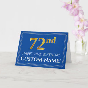 Elegant Faux Gold Look 72nd Birthday, Name (Blue) Card