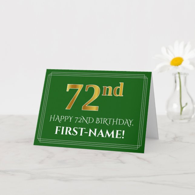 Elegant Faux Gold Look 72nd Birthday, Name (Green) Card (Small Plant)