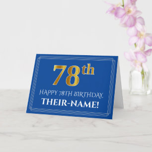 Elegant Faux Gold Look 78th Birthday, Name (Blue) Card