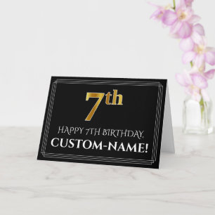 Elegant Faux Gold Look "7th" Birthday + Name Card