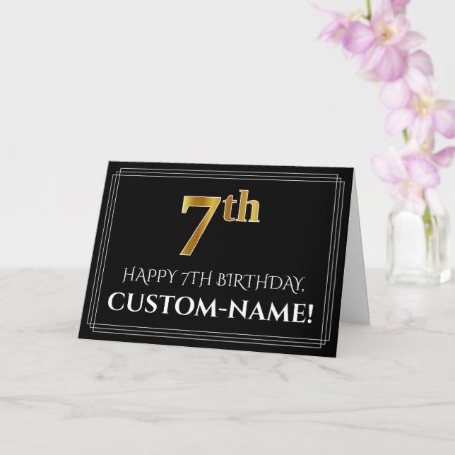Elegant Faux Gold Look "7th" Birthday + Name Card (Orchid)