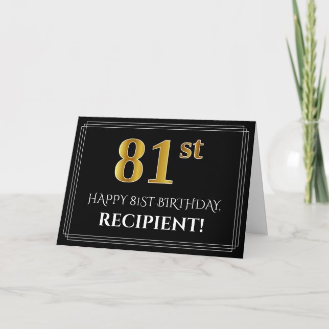 Elegant Faux Gold Look "81st" Birthday + Name Card (Front)