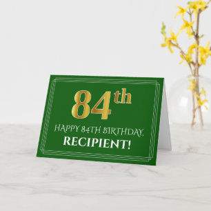 Elegant Faux Gold Look 84th Birthday, Name (Green) Card