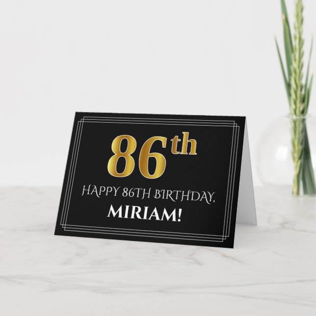 Elegant Faux Gold Look "86th" Birthday + Name Card (Front)