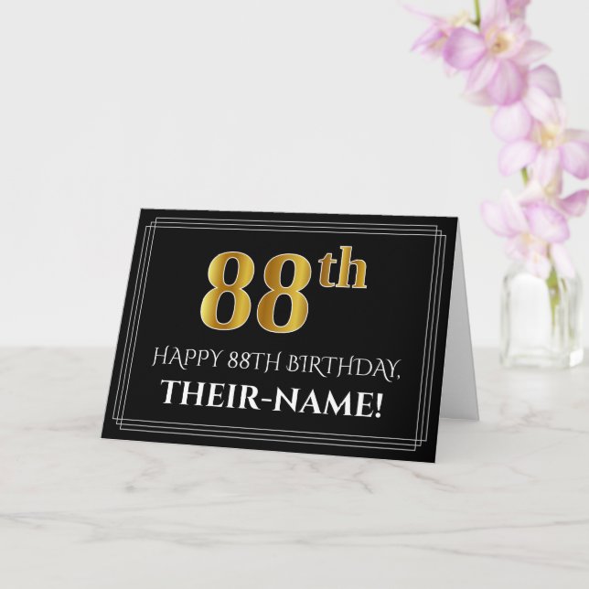 Elegant Faux Gold Look "88th" Birthday + Name Card (Orchid)