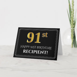 Elegant Faux Gold Look "91st" Birthday + Name Card