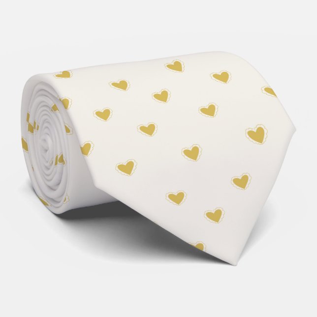 Elegant Faux Gold Miniature Hearts Pattern Cream N Tie (Rolled)