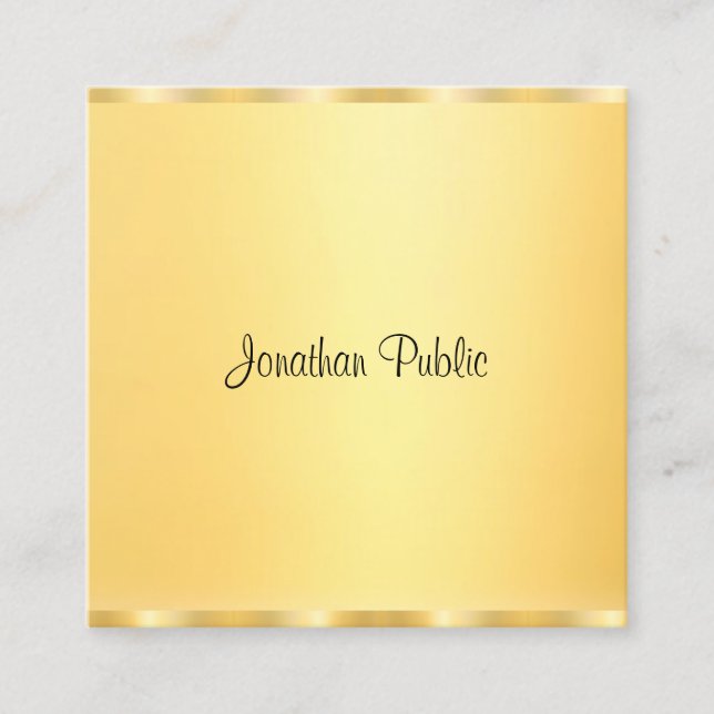 Elegant Faux Gold Modern Handwritten Script Trendy Square Business Card (Front)