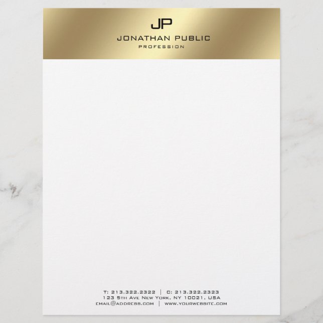Elegant Faux Gold Modern Monogram Basic Template Custom Letterhead (Front)